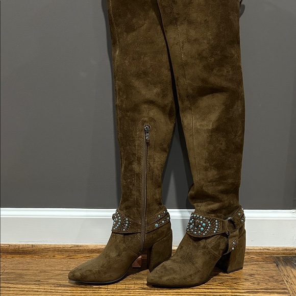 Studded Brown Over-the-Knee Boots - Picture 1 of 6